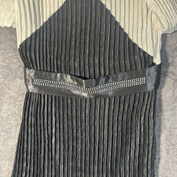 Edith Flagg VTG Pleated MIDI Dress S Black White Puff Sleeve Sequin Flapper Coco - Picture 2 of 12